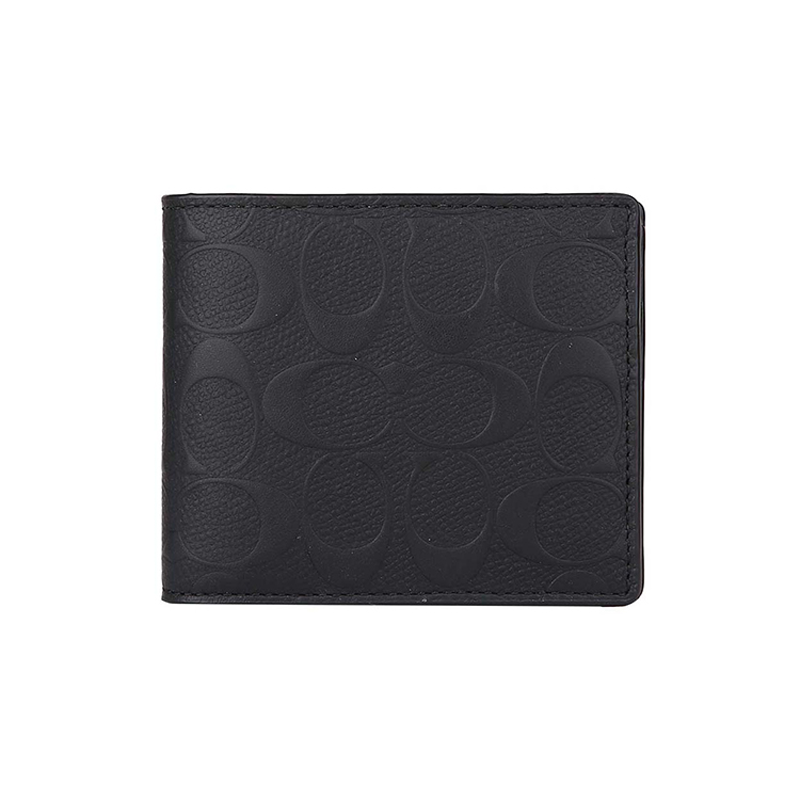 COACH 3 IN 1 Wallet Cross Grain Cow Leather Wallet Men's Black