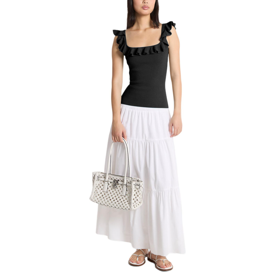 MICHAEL KORS Tank Tops Women's Black Square Collar Moderate Racerback