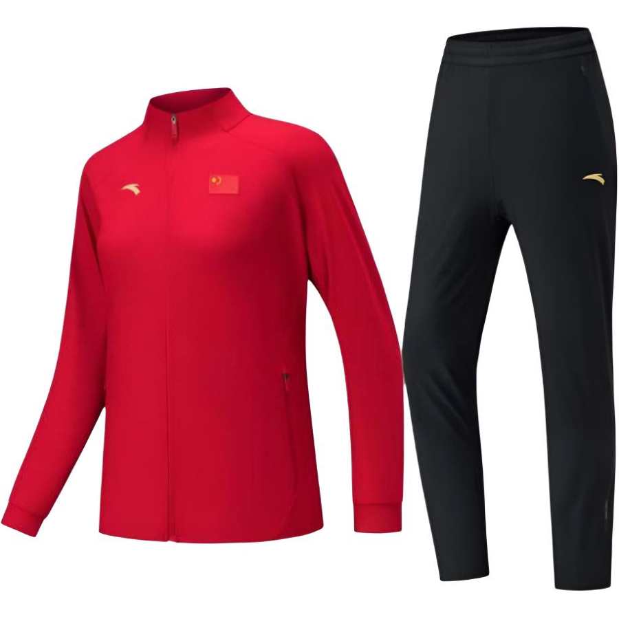 ANTA Casual Sportswear Unisex Set Classic Red/Basic Black Stand Collar Moderate