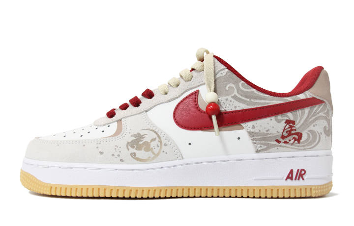 Nike Nike Air Force 1 Skateboard Shoes Unisex Low Top Beige Red White