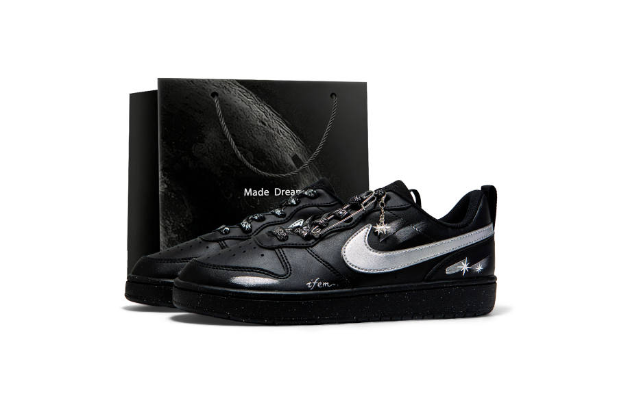 Nike Nike Court Borough Leather Slip Resistant Abrasion Resistant Low top Skateboard Shoes Women's Black Silver
