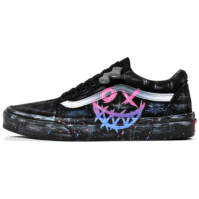 Vans Old Skool Slip Resistant Abrasion Resistant Low top Skateboard Shoes Unisex Black Blue Pink