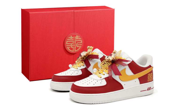 Nike Nike Air Force 1 Skateboard Shoes Unisex Low Top Red Gold