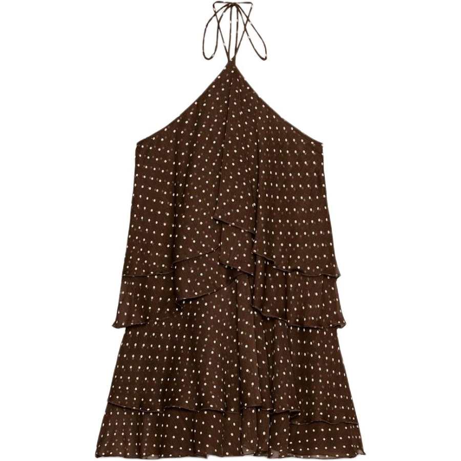 ZARA Slip Dresses Women's Brown/White Moderate Short Skirt