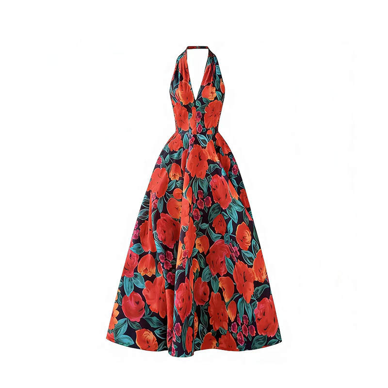 Aghr Sleeveless Dresses Women's Multicolor V Neck Moderate Long