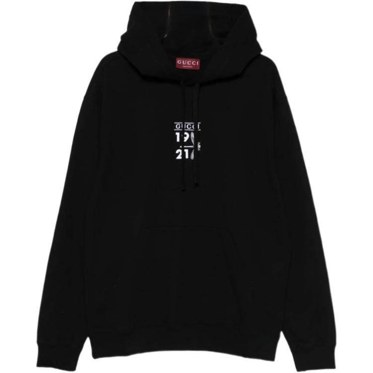 GUCCI Sweatshirts Men's Black Hooded Non Detachable Moderate Straight Fit