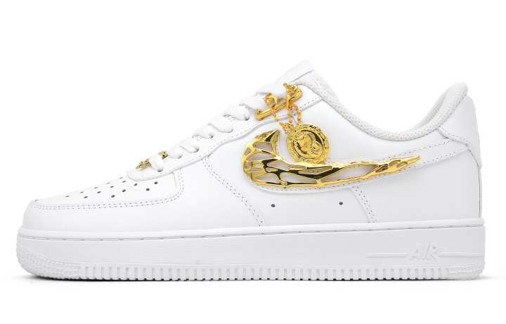 Nike Nike Air Force 1 Liquid Metal S Low top Skateboard Shoes Unisex White Gold