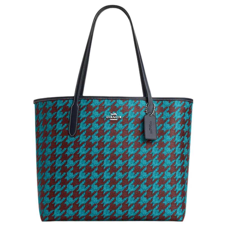 COACH City Canvas With Leather Tote Bag, Shopping Bag, Handbag, Shoulder Bag Large Women's Cyan