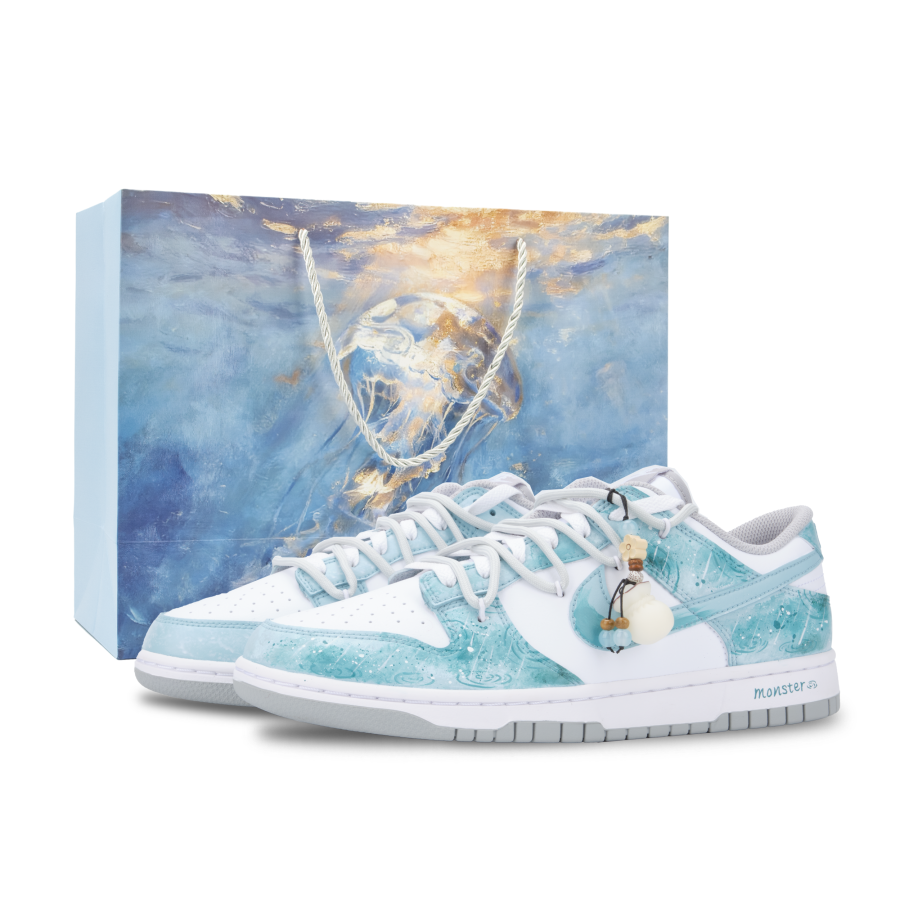 Nike Nike Dunk Monster Lab, Guayu·Yanbi Slip Resistant Low top Skateboard Shoes Unisex White Blue Green