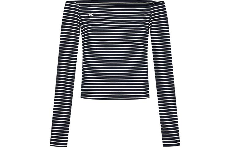 URBAN REVIVO T Shirts Women's Ink Blue Stripes Boat Neck