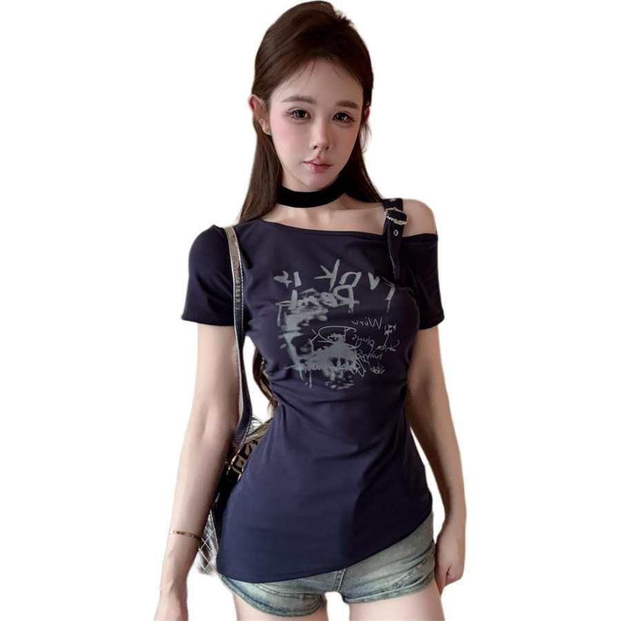 VENICEW T Shirts Women's Asymmetrical Collar Thin Other