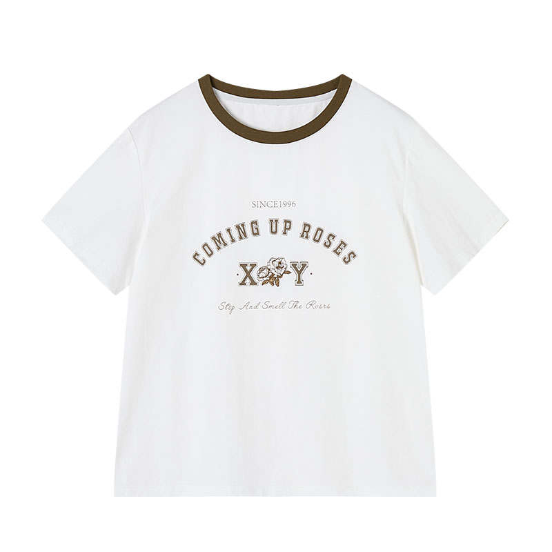 XIANGYING T Shirts Women's White Crew Neck Thin Straight Fit