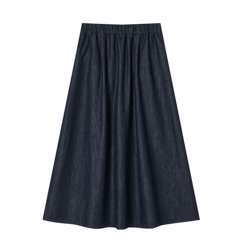 XIANGYING Denim Long Skirts Women's Navy Blue Moderate Mid Length A Line Skirt