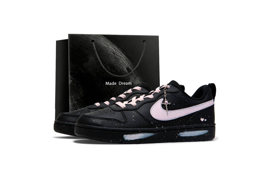 Nike Nike Court Borough Leather Slip Resistant Abrasion Resistant Low top Skateboard Shoes Women's Black Pink