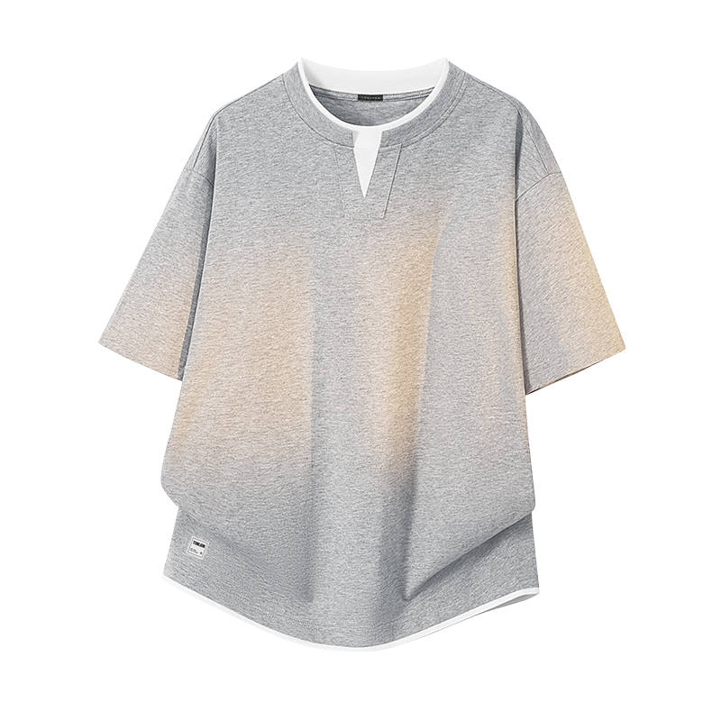 Tonlion T Shirts Unisex Crew Neck Moderate Mock Two Piece