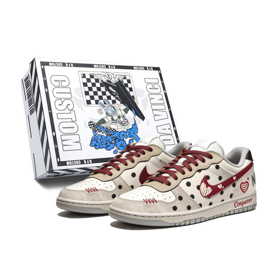 Nike Custom Shoes Nike Big Low Lux Vintage Polka Dot Box Low top Skateboard Shoes Men's Khaki