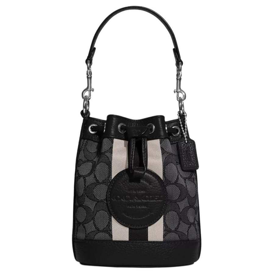 COACH Dempsey Jacquard Fabric With Pebble Texture Cow Leather Bucket Bag, Handbag, Shoulder Bag, Crossbody Bag Mini