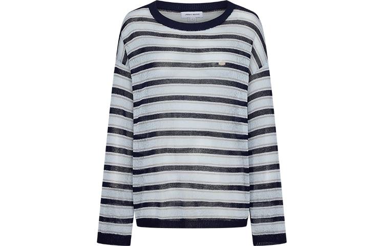 URBAN REVIVO Knitwear Women's Ink Blue Stripes Crew Neck Moderate