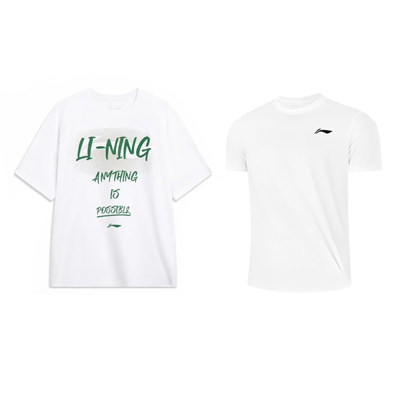 Li-Ning Li Ning T Shirts Men's White Crew Neck Moderate Straight Fit
