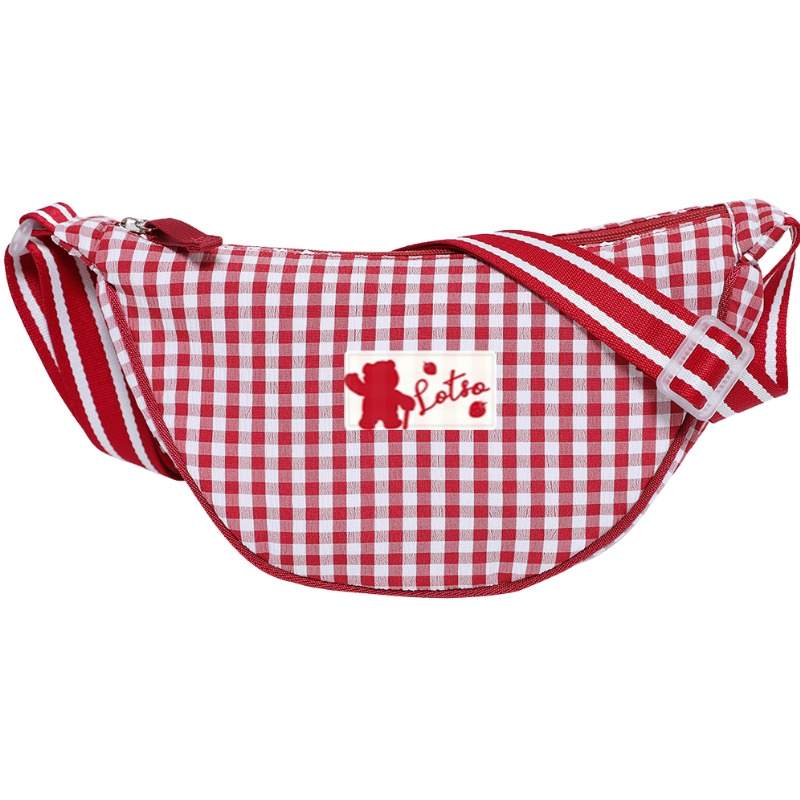 Disney Lotso Fabric Croissant Bag, Shoulder Bag, Crossbody Bag Women's Red
