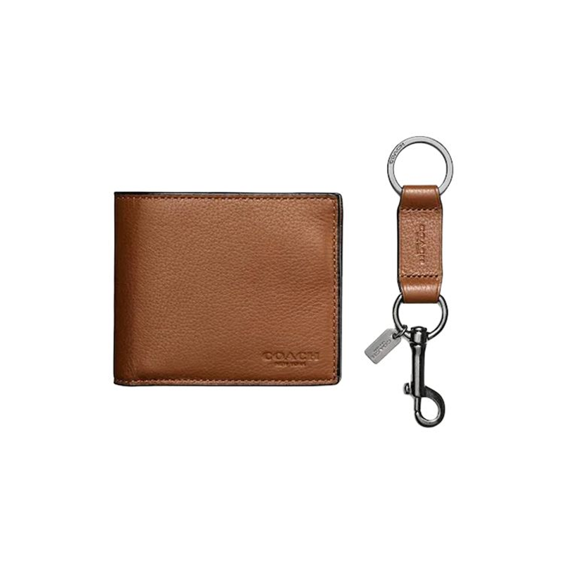 COACH COACH Compact Leather Card Holder Wallet Men's Brown