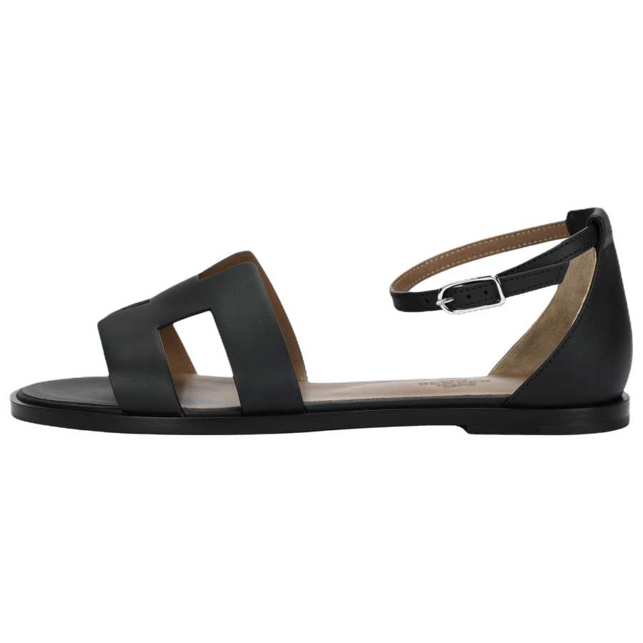 HERMES HERMES Santorini Leather One Strap Sandals Women's Black