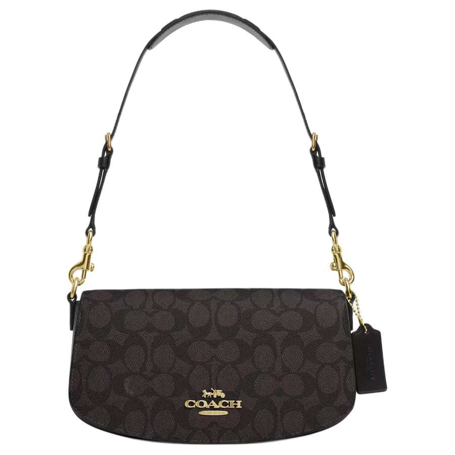 COACH Andrea PVC With Leather Handbag, Shoulder Bag Medium Women's Walnut & Black