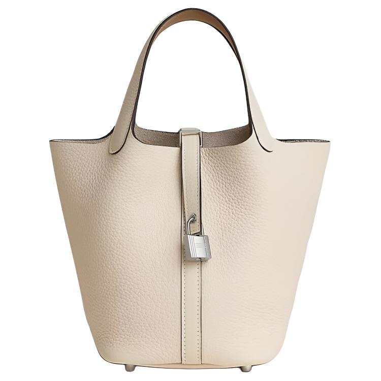 HERMES Picotin Lock Clemence Leather With Swift Calfskin Basket Bag Handbag 18 Women's Chalk Gray & Dust Color