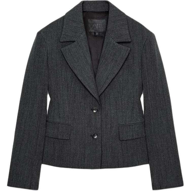 ZARA ZW Business Suits Women's Zebra Print Gray Peak Lapel
