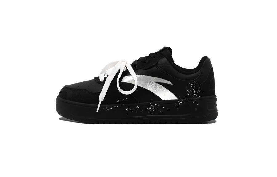Anta Silver Trace, Ink Splatter, Street Chic, Preppy Style Low top Skateboard Shoes Men's Metallic Silver Black