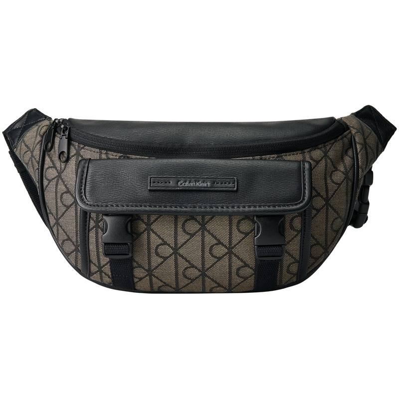 CALVIN KLEIN Fabric Patch Synthetic Material Fanny Pack Men's Brown Base With Black Pattern
