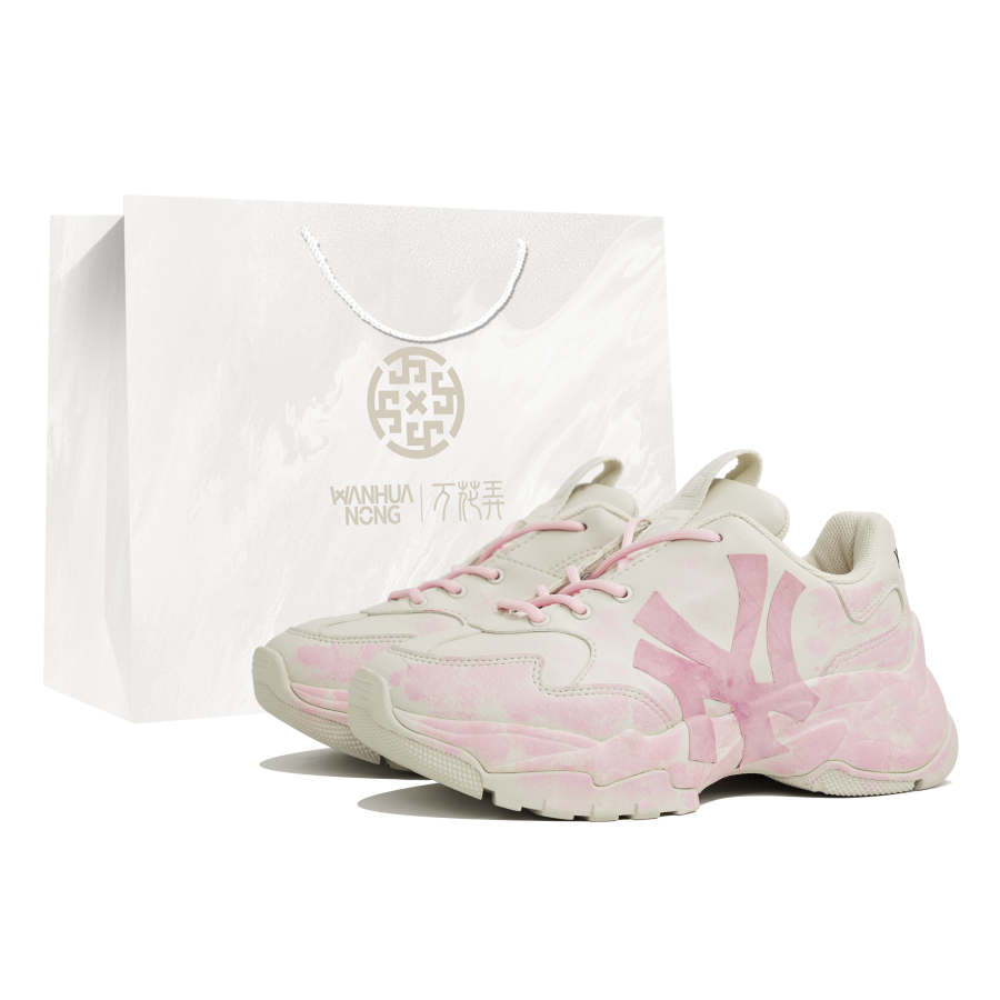 MLB Big Ball Chunky Kaleidoscope, Smoke Pink, Shopping Bag Abrasion Resistant Low top Chunky Sneakers Unisex White Pink