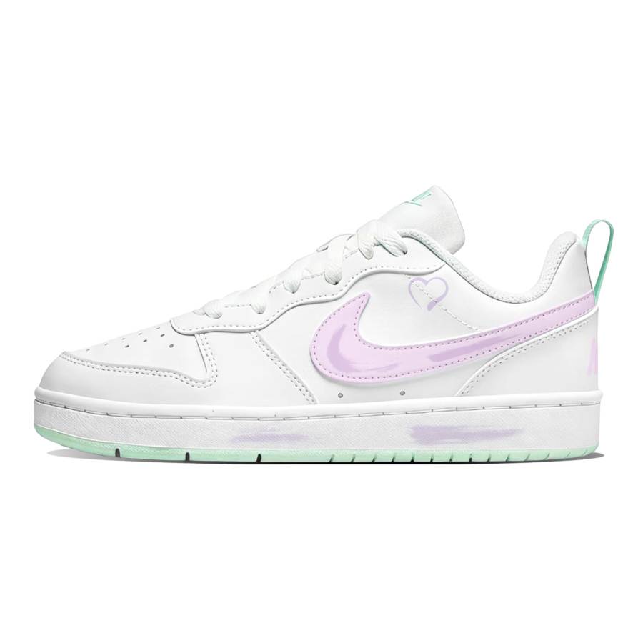 Nike Nike Court Borough Synthetic Leather Abrasion Resistant Slip Resistant Low top Skateboard Shoes White Purple Teenagers