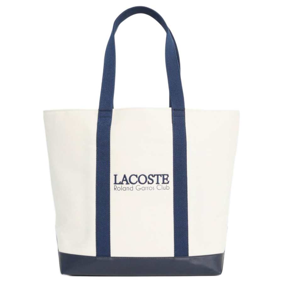 LACOSTE Cotton Tote Handbag Regular Women's White & Blue
