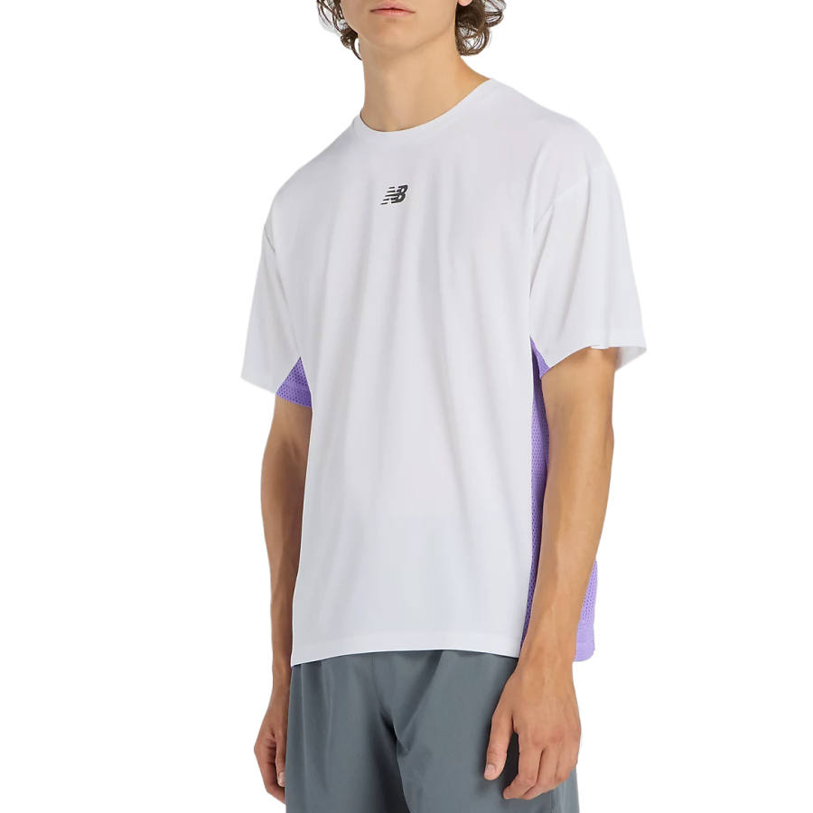 New Balance New Balance T Shirts Men's NB103 White & Electric Glow Indigo Crew Neck Moderate