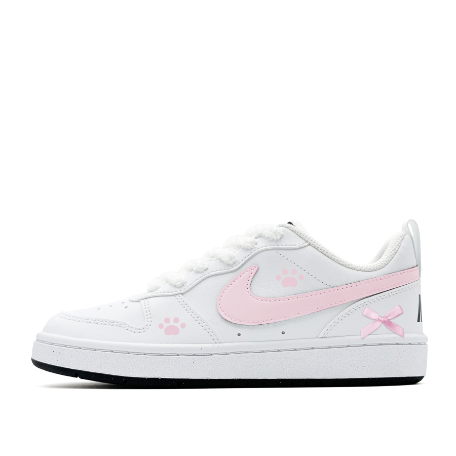 Nike Nike Court Borough Pink Cat Paw Synthetic Leather Abrasion Resistant Low top Kids' Skateboarding Shoes Pink White