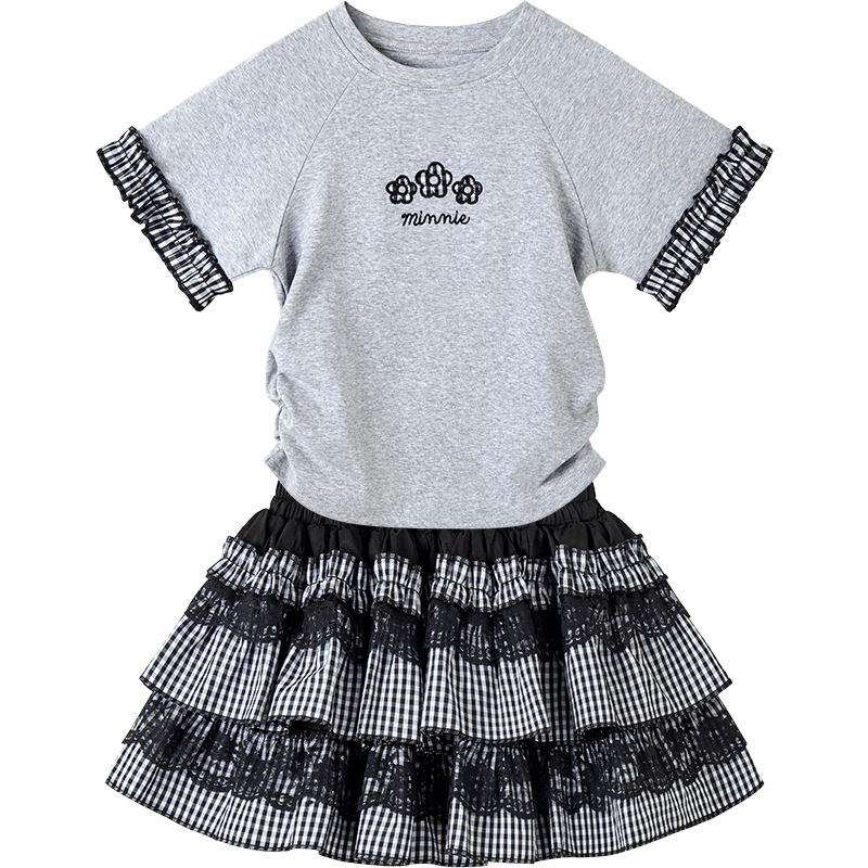 Disney Kids Two Piece Skirt Sets Crew Neck Thin Short