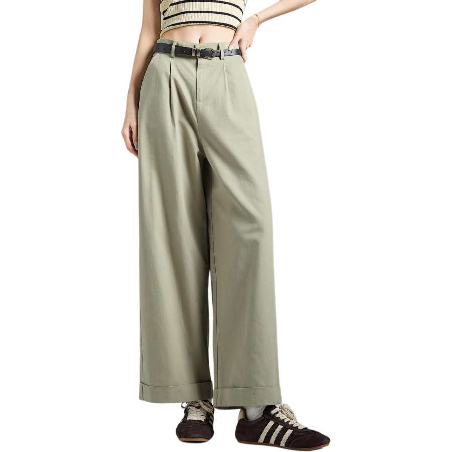 Tonlion Casual Pants Women's Khaki Green Moderate Straight Fit Pants