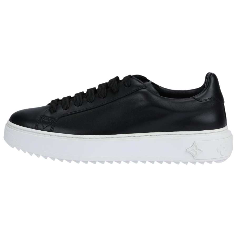 LOUIS VUITTON Time Out Cow Leather, Leather Low top Skateboard Shoes Men's Black