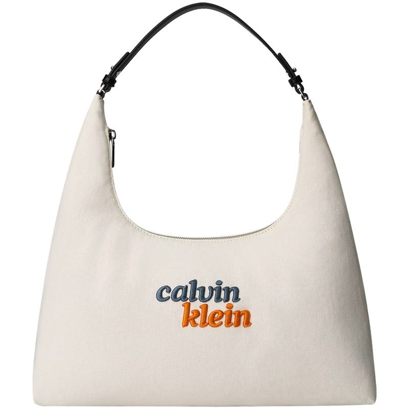 CALVIN KLEIN Fabric Patch Synthetic Material Handbag, Shoulder Bag Regular Women's Ivory White