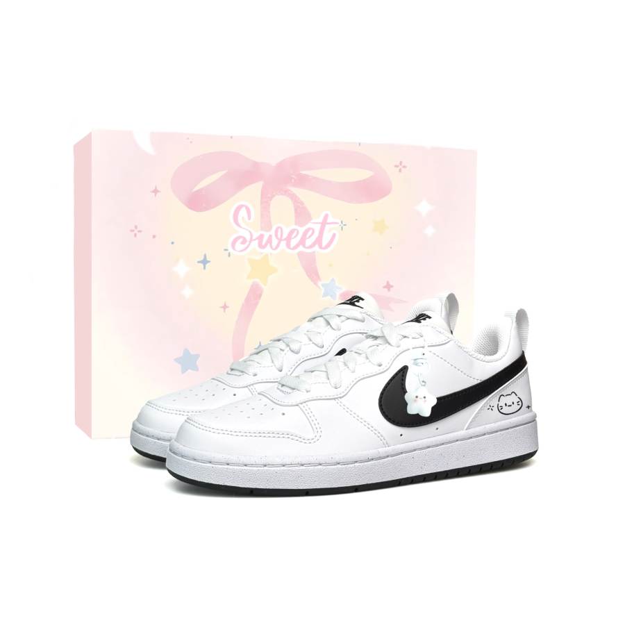 Nike Nike Court Borough 2 WAO Leather Abrasion Resistant Slip Resistant Low top Skateboard Shoes Black White Teenagers