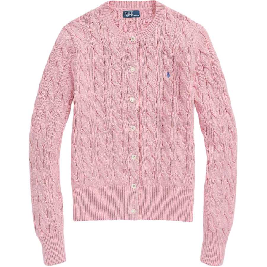 Polo Ralph Lauren Cable Knit Cotton Crewneck Cardigan Knitwear Standard Women's Pink