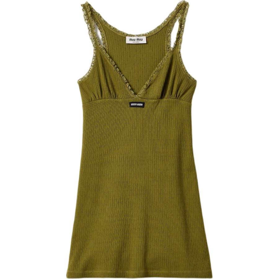 MIU MIU Slip Dresses Women's Green V Neck Moderate Short