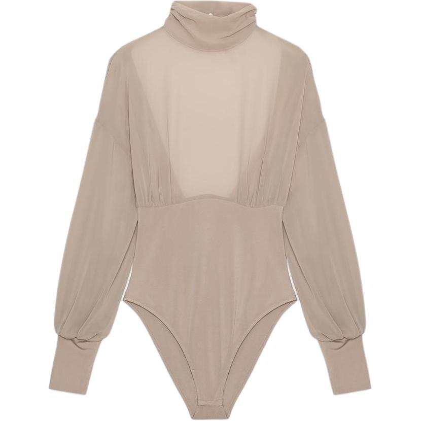 ZARA Bodysuits Women's Light Pink Stand Collar