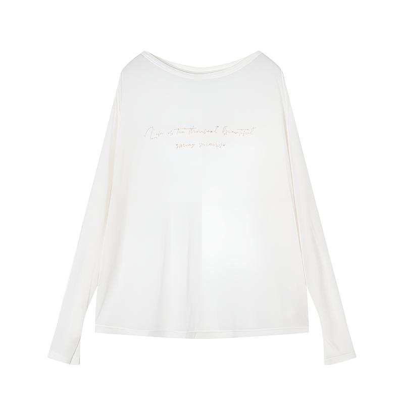 XIANGYING T Shirts Women's Heron White Boat Neck Thin