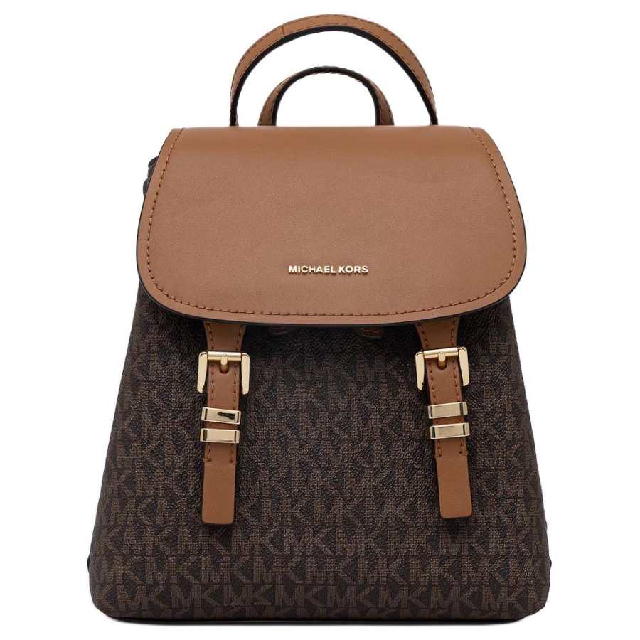 MICHAEL KORS Quinn Artificial Leather With Split Cow Leather Backpack Mini Women's Dark Brown & Acorn Brown