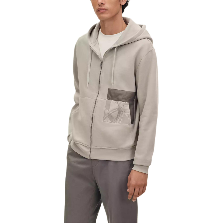 HERMES Sweatshirts Men's Olibanum Color Hooded Moderate Regular