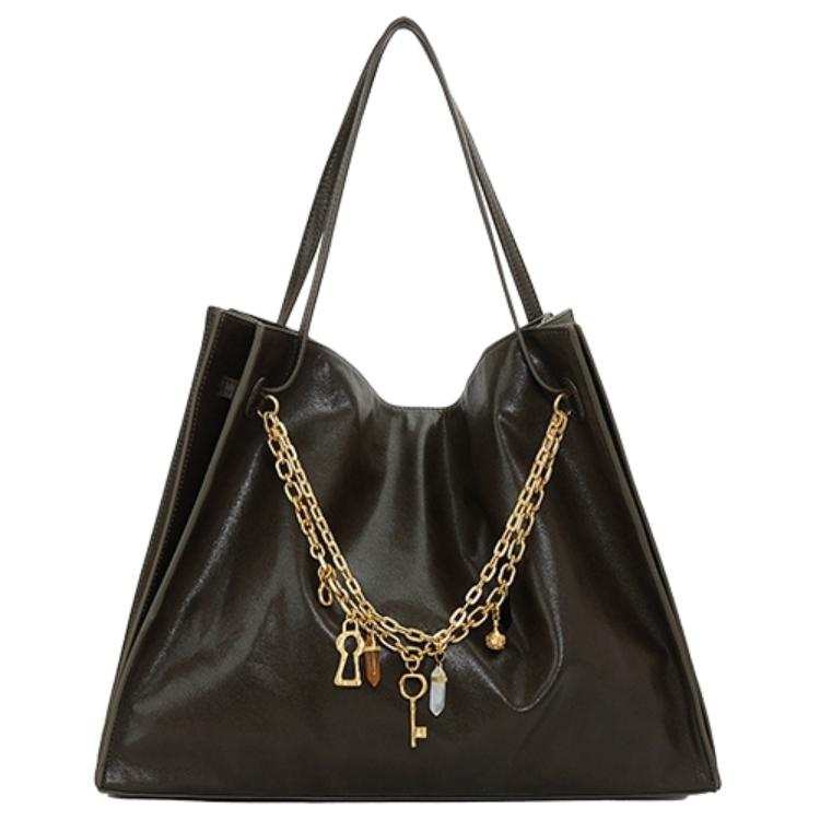 URBAN REVIVO Artificial Leather Tote Bag, Shoulder Bag Women's Dark Coffee Brown