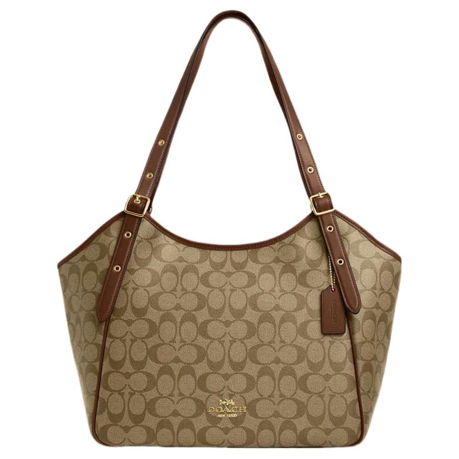 COACH Meadow Canvas With Leather Tote Bag, Shopping Bag, Handbag, Shoulder Bag Large Women's Khaki