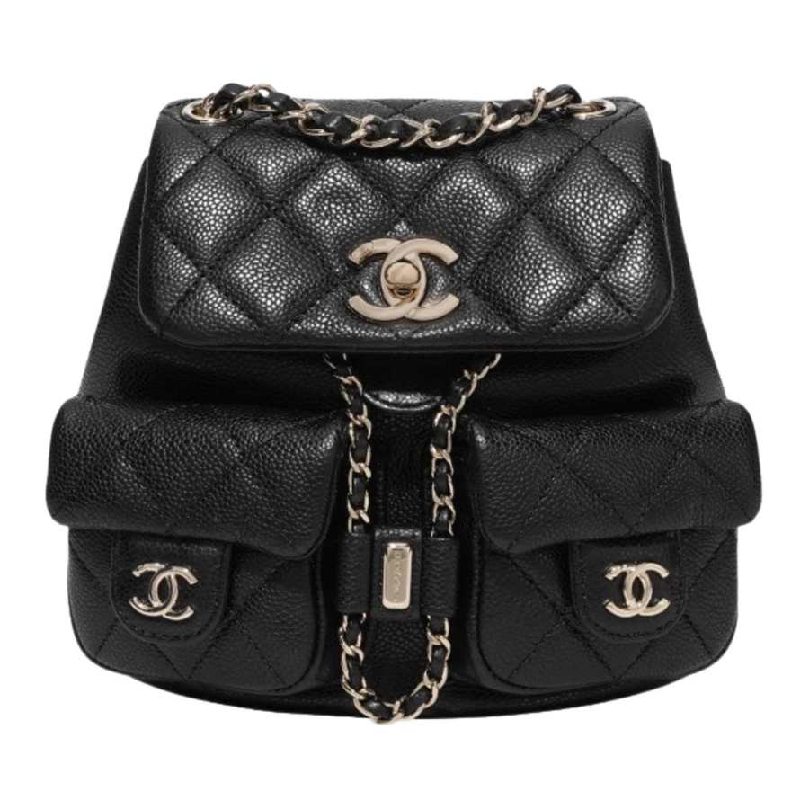 CHANEL Duma Grain Cow Leather Material Gold Metal Backpack Small Women's Black